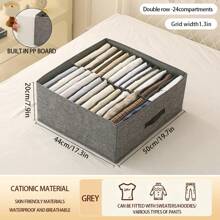 1個灰色衣物收納盒,雙列格狀家用布料收納盒,可摺疊抽屜式衣櫃整理收納盒 - 灰色 - 查看 5