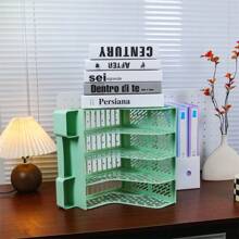 Desktop File Organizer Shelf Book Stand A4 Storage Box Folder Frame Document Storage Rack Archival Data Shelf File Column With Box For Office Desk - Black - View 3