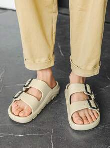 1pair Men's Soft & Comfortable Double Buckle Open Toe Slip-On Sandals