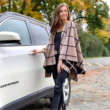 Chal, bufanda, poncho, ruana, capa, cárdigan de mujer para otoño e invierno - Caqui - Ver 4