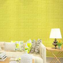 10入組diy 3d泡沫磚軟壁紙牆貼板,剝離式粘合劑防水防潮,適用於房屋、客廳、臥室、浴室、廚房牆壁裝飾 - 黃色 - 查看 7