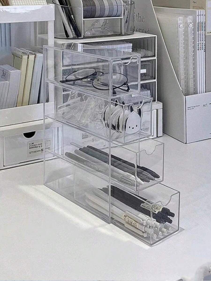 Organizador Multifuncional De 4 Camadas Caixa De Armazenamento De Cosméticos Gaveta Acrílica Transparente - Transparente - Visão 1