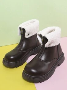 Kids' Plush Lined Short Boots For Winter - Brown - View 3