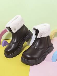 Kids' Plush Lined Short Boots For Winter - Brown - View 2