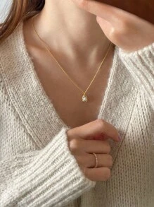 Faux Pearl Sterling Silver Pendant Necklace Wedding Jewelry Bridal Jewelry - Gold - View 1