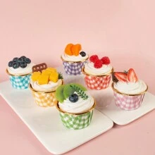 Miliocry 25入組帶蓋杯形蛋糕紙套,耐高溫防油紙托盤,金色和銀色鋁箔與蕾絲及摺疊邊緣杯形紙杯 - 紅色 - 查看 3