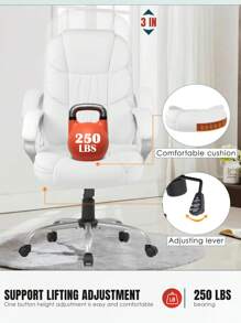 Office Chair Cheap Desk Chair Ergonomic Computer Chair With Lumbar Support Arms Headrest PU Leather Modern Rolling Swivel Executive Chair For Back Pain Women Men Adults - 白色 - 查看 4