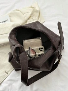 Large Capacity Soft Pu Leather Crossbody Shoulder Bag Hanging Underarm Bag For Women - Coffee Brown - View 9