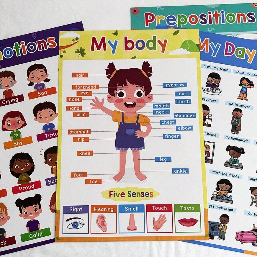 4pcs charts for distance learning educational posters for toddlers
