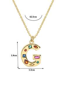 1 Pc Crystal Decor Gold Initial Necklace For Women Pendant Necklaces Daily Party Christmas Jewelry Gifts - Multicolor - View 25