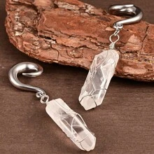 2入組晶石掛勾式耳墜穿杯耳釘,316不銹鋼耳塞,女性穿刺配飾珠寶 - Purple stone - 查看 9