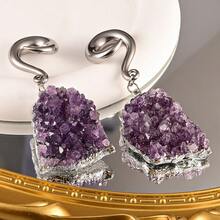 2入組晶石掛勾式耳墜穿杯耳釘,316不銹鋼耳塞,女性穿刺配飾珠寶 - Purple stone - 查看 6