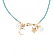 Eyeglasses Holder Leather Moon And Star Necklace - MATTE GOLD TURQUOISE - View 1