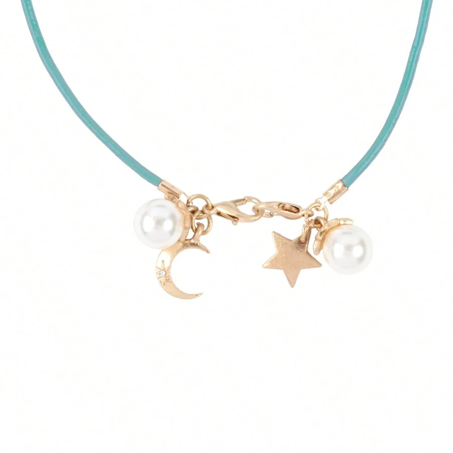 Eyeglasses Holder Leather Moon And Star Necklace - MATTE GOLD TURQUOISE - View 1