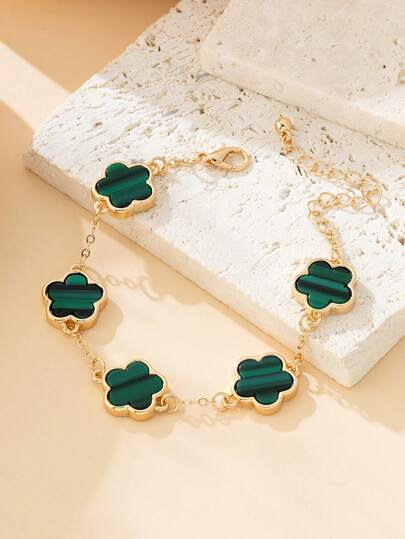 1pc Metal Vintage Party Lucky Clover Bracelet For Women, Wedding Gift Valentines