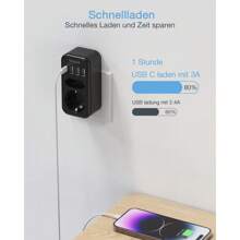 TESSAN Ladron Enchufes con USB C, Enchufe USB Multiple con Ladron 2 enchufes, 1 Puerto Tipo C, 3 USB A Negro - Negro - Ver 3