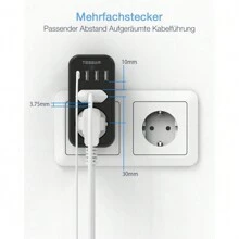 TESSAN Ladron Enchufes con USB C, Enchufe USB Multiple con Ladron 2 enchufes, 1 Puerto Tipo C, 3 USB A Negro - Negro - Ver 4