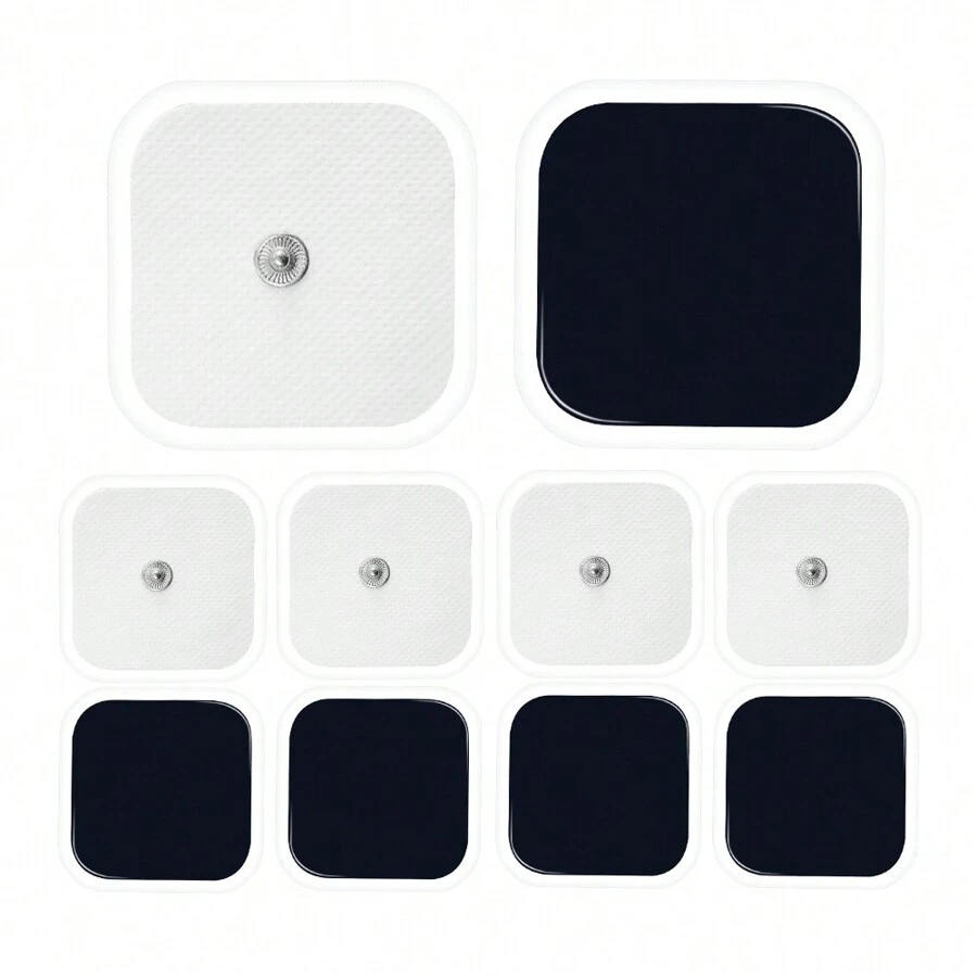 10入組2x2英寸正方形可重複使用的無紡布水凝膠電極貼片,長壽命3.5毫米按鈕式電極貼片,tens Ems肌肉刺激器用於按摩機