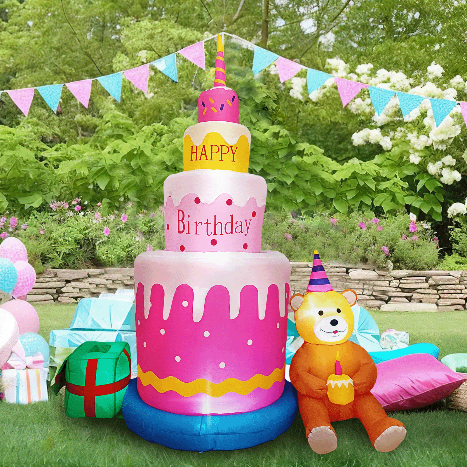 6FT Happy Birthday Decorations Inflatable Birthday Cake With Teddy Bear 6ft-happy-birthday-decorations-inflatable-birthday-cake-with-teddy-bear