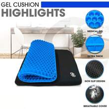 Gel Seat Cushion For Long Sitting Pressure Relief For Back, Sciatica, Coccyx, Tailbone Pain – Wheelchair Cushions, Car And Truck Seat Cushion, Chair Pad For Office Chairs - Egg Sitter - Màu xanh lam - Xem 2