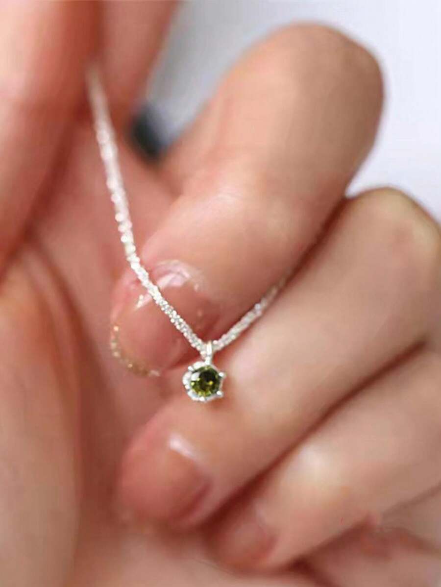 BALMORA 一件 S925 銀時尚綠色粉紅色方晶鋯石花朵吊墜項鍊女式豪華復古閃閃發光鎖骨鏈珠寶禮物