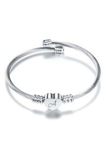 1pc Stainless Steel Personalized Bangle Engraved With 26 Alphabets, Suitable For Daily Wear And Gifting To Friends - Silver - View 3