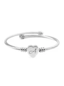 1pc Stainless Steel Personalized Bangle Engraved With 26 Alphabets, Suitable For Daily Wear And Gifting To Friends - Silver - View 4
