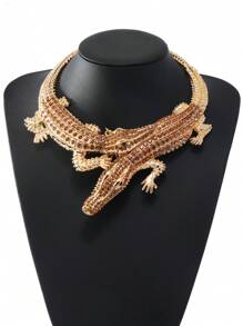 Collar Fresco Con Forma De Cocodrilo Todo-diamante-encrusted De Estilo Punk Exagerado De Moda Para Mujeres, Fiestas Casuales, Joyería Corta De Cadena De Clavícula - Estrella - Ver 2