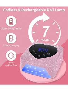 Uv指甲燈,74瓦無線充電式uv指甲燈,沙龍和家用快速指甲乾燥固化燈,5段定時設置,適用於膠狀指甲油,觸控和自動感測 - 粉色 - 查看 6
