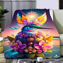 1pc Of Flannel Blanket With Cartoon Bird Pattern, Abstract Soft And Warm Throw Blanket For Sofa, Ac And Suitable For All Seasons - Multicolor - View 3