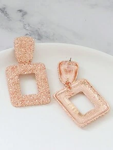 1pair Retro European And American Style Exaggerated Alloy Textured Geometric Rectangle Stud Earrings For Women, Suitable For Daily Use. - Rose Gold - View 8