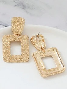 1pair Retro European And American Style Exaggerated Alloy Textured Geometric Rectangle Stud Earrings For Women, Suitable For Daily Use. - Rose Gold - View 6