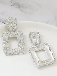 1pair Retro European And American Style Exaggerated Alloy Textured Geometric Rectangle Stud Earrings For Women, Suitable For Daily Use. - Rose Gold - View 4