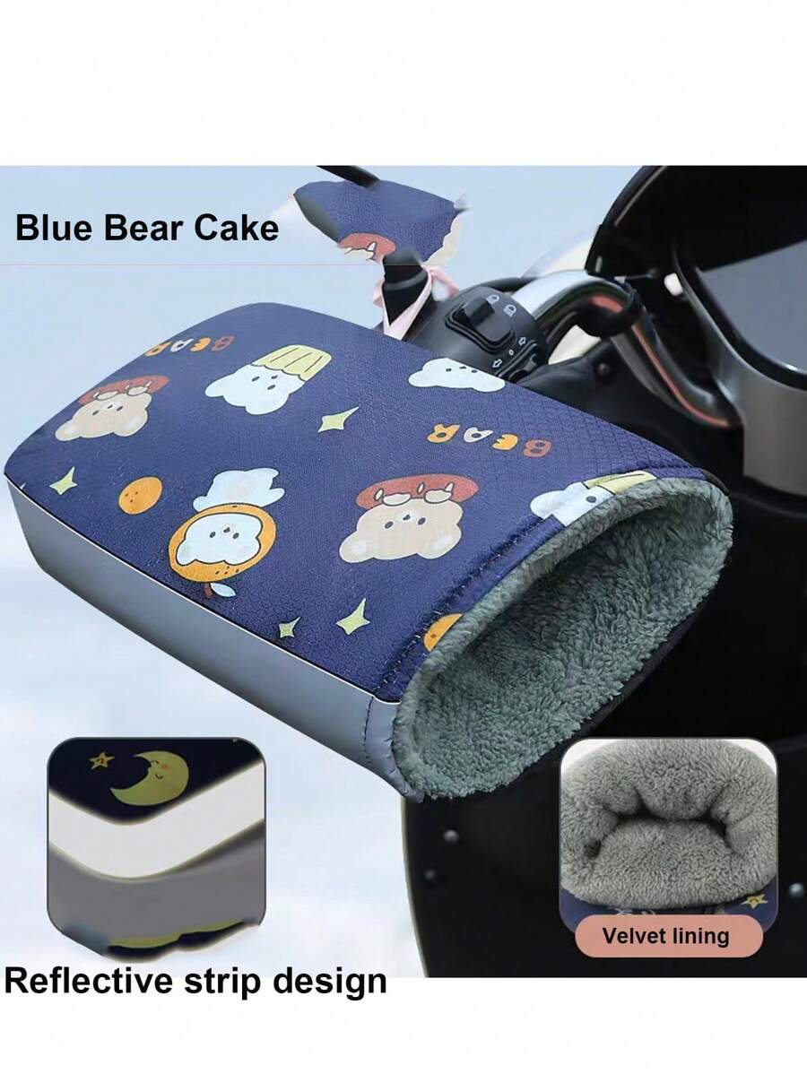 2入組電動自行車騎行把手套,冬季防水防風保暖加厚毛絨 - 藍色 - 查看 1