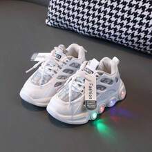 1對男女童休閒運動發光鞋,帶按鈕電池,適用於四季 - 白色 - 查看 7
