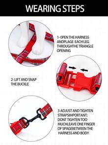 Supet 1set Plaid Reflective Harness And Leash For Small To Medium Dogs/Cats, Walking Out - Red - View 5
