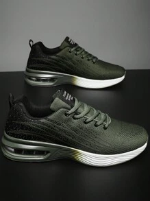 Men Color Blocking Gradient Knit Lace-Up Air Cushion Sneakers,Comfortable Breathable And Shock-Absorbing Outdoor Running Shoes,Suitable For Outdoor Sports, Jogging&Fitness&Walking