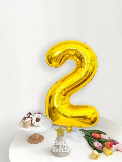 1入組數字造型氣球32英寸金色金屬PE裝飾氣球適用於生日派對