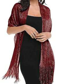 1件閃亮銀紗外套,配帶束腰披肩,適合婚禮派對、晚禮服、畢業派對短外套 - 酒紅色 - 查看 6