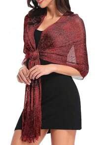 1件閃亮銀紗外套,配帶束腰披肩,適合婚禮派對、晚禮服、畢業派對短外套 - 酒紅色 - 查看 2