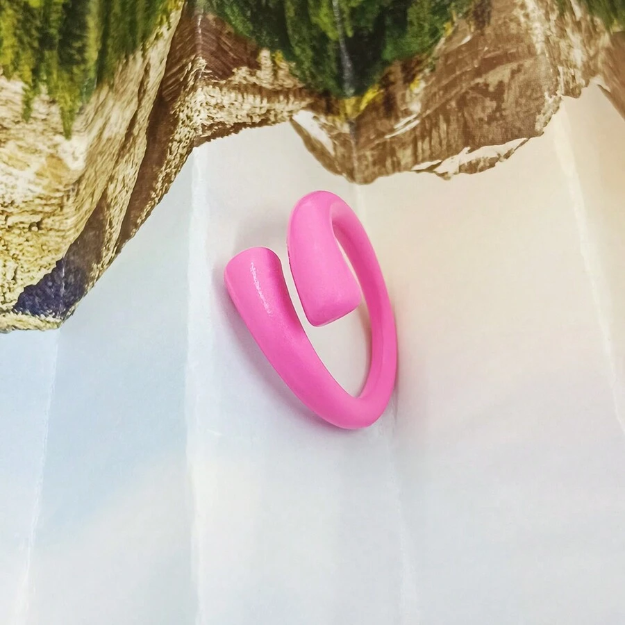 1pc Enamel Open Circle Ring, Rose Red Zinc Alloy Ring, Uncommon Design, Suitable For Women's Daily Wear - Hot Pink - View 1