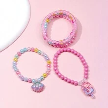 6pcs Girls Shell Decor Plastic Cute Beaded Bracelet For Daily Decoration - Multicolor - View 3