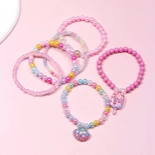 6pcs Girls Shell Decor Plastic Cute Beaded Bracelet For Daily Decoration - Multicolor - View 2