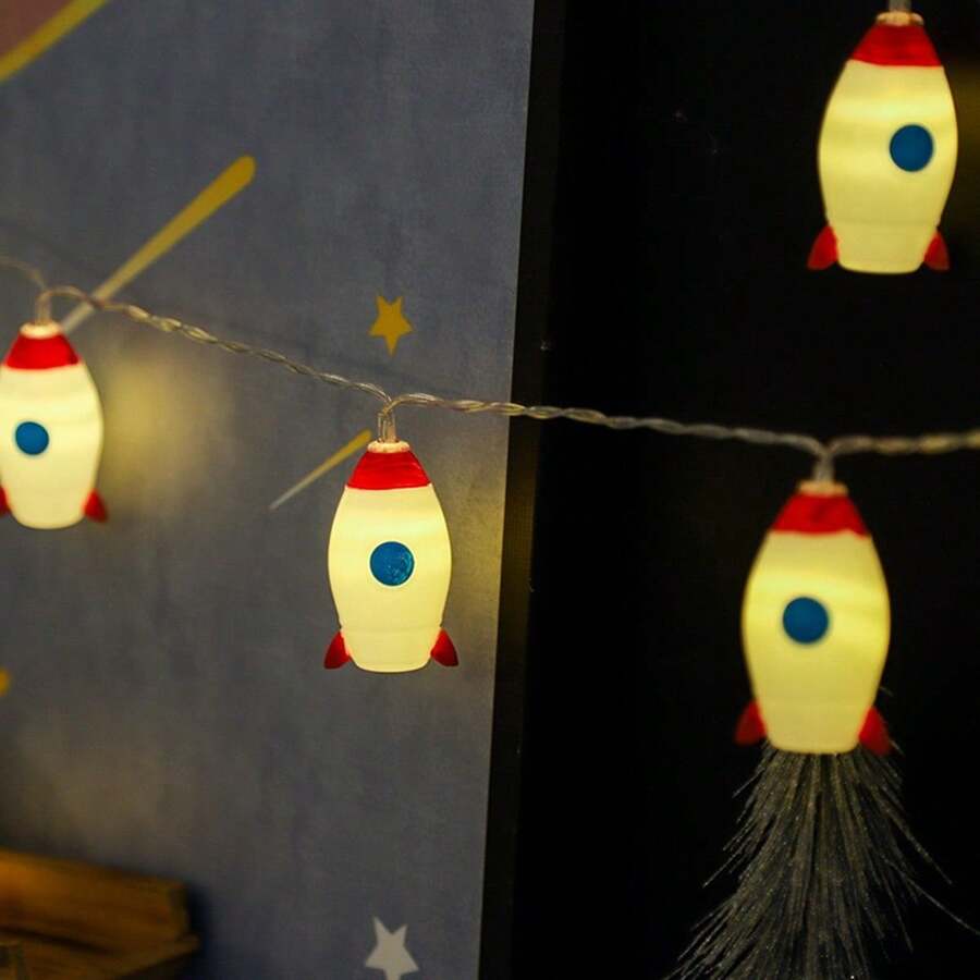 1套火箭形led電池盒燈串,2種照明模式,適用於購物中心、商店櫥窗或房間裝飾、求婚道具、照片背景、生日派對等 - 黃色 - 查看 1