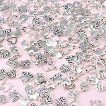 隨機混合 20 件古董銀心吊墜珠寶製作發現婚禮情人節母親節吊飾 Diy 項鍊手鍊的手工配件 - 復古銀色 - 查看 3