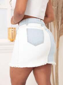 Mini Saia Jeans Bicolor Feminina - Multicolorido - Visão 7