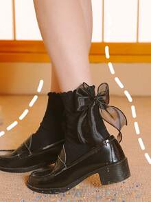 3對蝴蝶結蕾絲邊襪子,可愛的日系jk中筒襪,女人專用 - 灰色 - 查看 10