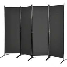 4-Part Room Divider, 173 Cm High Folding Screen With Metal Frame, Folding Privacy Screen For Living Room, Bedroom & Office - Black - View 1