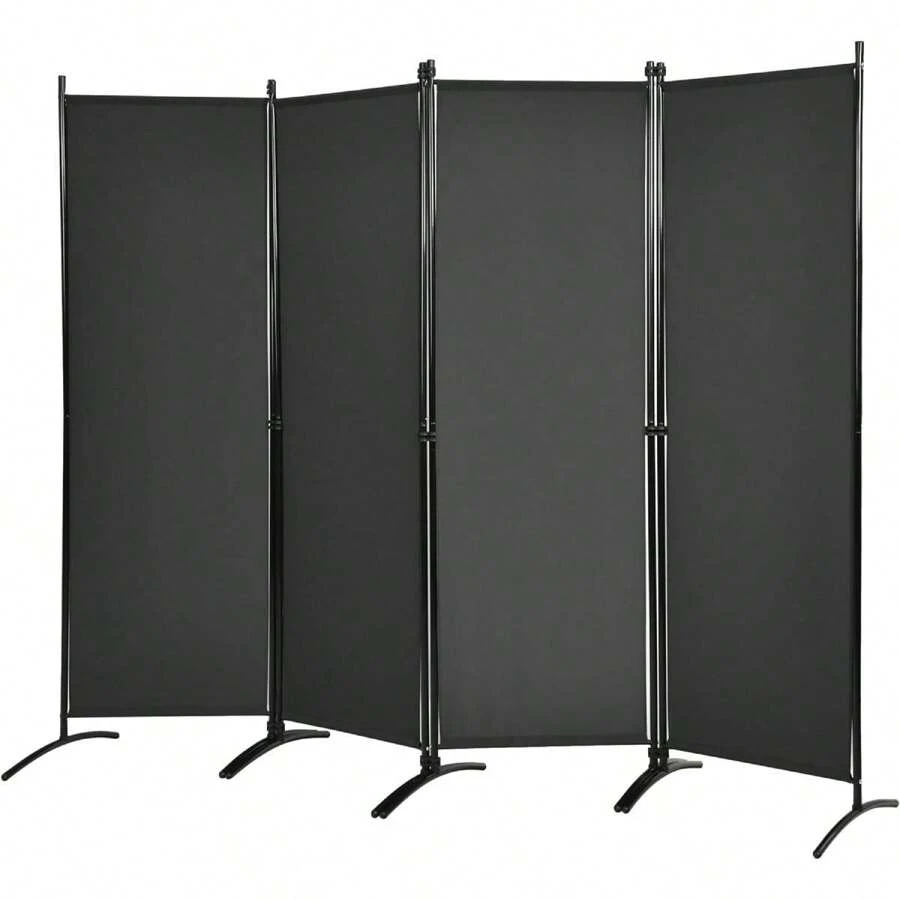 4-Part Room Divider, 173 Cm High Folding Screen With Metal Frame, Folding Privacy Screen For Living Room, Bedroom & Office - Black - View 1