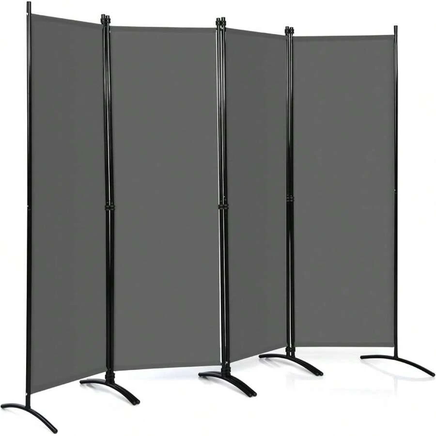 4-Part Room Divider, 173 Cm High Folding Screen With Metal Frame, Folding Privacy Screen For Living Room, Bedroom & Office